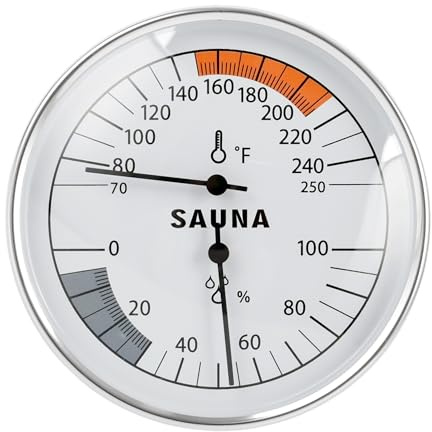 Sauna Thermometer Fahrenheit and Hygrometer 2-in-1 - Precise Indoor Humidity Temperature Monitor Gauge Sauna Accessories, Mechanical Metal Hygrothermograph Meter for Bathroom Steam Infrared Sauna Room