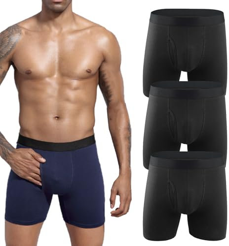 Mens Incontinence Underwear, Octipa Men's Ultra-Absorbent Incontinence Boxer Briefs, Leak-Proof Boxer Briefs with Front Opening, Comfort and Leak-Proof, Washable & Reusable Panties (3PCS-B,M)