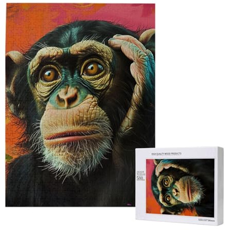 Monkey Printed Jigsaw Puzzle with Storage Box, Wooden Puzzle for Adults and Kids, 500 Pieces Family Fun Decorative Game