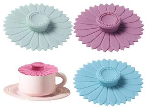 WeddHuis 3 Pièces Couvercle en Silicone pour Verres au Design Tournesol Coloré Couvercle Réutilisable pour Verres et Tasses 10cm