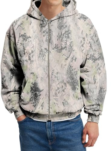 MSBESYOR Mens Camo Zip Up Hoodie Fleece Hunting Jacket Maple Leaf Print Oversized Long Sleeve Hooded Sweatshirt, Tree Green, L