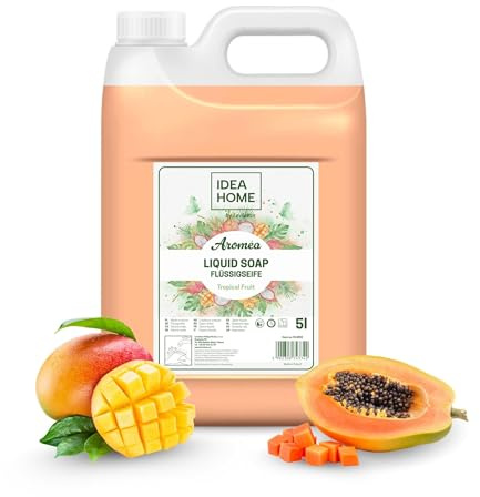 IDEA HOME AROMÉA TROPICAL FRUIT Flüssigseife, 5L | Großpackung Nachfüllkanister, Für Seifenspender & Dosierer, Pflegende Handseife, Tropischer Fruchtduft