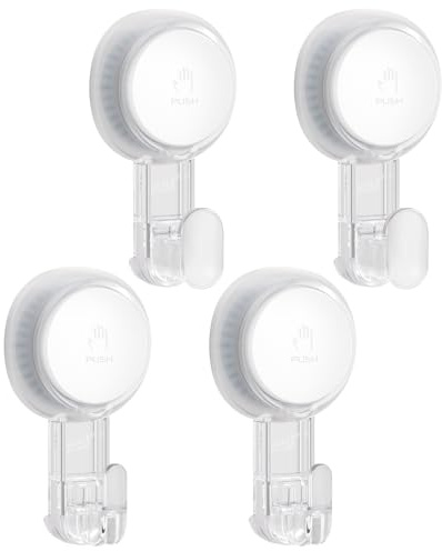 TAILI Gancho Ventosa para Baño 4 Piezas con ventosas, Transparente | Ventosas al vacío sin taladrar, reutilizables, impermeables y extraíbles, válidos para ducha, cocina, puerta y ventana