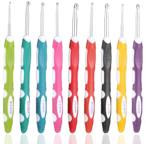 cobee 9 Stück Häkelnadel Set, Häkelnadeln 2mm/2,5mm/3mm 3,5mm/4mm/4,5mm/5mm/5,5mm 6mm Soft Gummi Häckelnadel Crochet Set Für Anfänger Und Häkelliebhaber Geeignet Für Schals Pullover Handschuhe