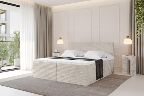 ALTDECOR Boxspringbett mit H4-Matratze TOLO-v1-180x200 - Creme | Lattenrost, Topper, Boxspringbett mit Bettkasten, Bett mit Stauraum, Doppelbett, Polsterbett