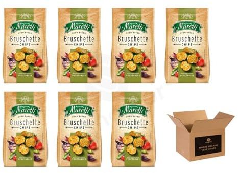 Maretti Oven Baked Bruschette Chips Variety – Tomato & Olive, Sour Cream & Onion, Pizza & Vegetable – Crispy Italian Bread Chips, Not Fried | Crunchy Snack (Case of 7, MEDITERRANEAN VEGETABLE)