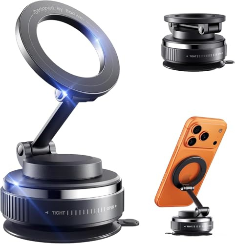 Boowe 2026 Upgraded Vacuum Magnetic Phone Holder,Magnetic Phone Holder for Car 360° Adjustable Car Mount Foldable Ultra-Stable Grip for iPhone 17/16/15/14/13/12