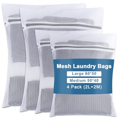Acual 4 Bolsas Lavadora Ropa Malla Fina Cremallera 2 Grandes y 2 Medianas | 4 Bolsas de Lavado de Malla Fina con Cremallera Oculta para Proteger Ropa Delicada y Organizar La Colada.