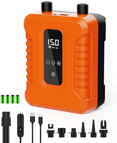Zenmos Electric SUP Pump,Paddle Board Pump Rechargeable with Auto Shut Off, LED Display,12V 20PSI,for Kayaking,Ccamping, and Beach Trips,Orange