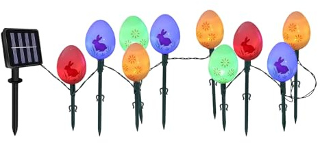 Osterdeko Solar Außen, 10er Set LED Osterhasen & Eier Lichterkette Mit Erdspieß, Wasserdichte Solarlampen Für Garten Terrasse Rasen, Stimmungsvolle Beleuchtung Für Den Eingangsbereich Zum Osterfest