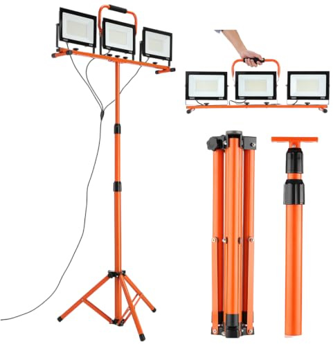 GEAREVR LED Baustrahler 300W Stativ Arbeitsstrahler Höhenverstellbar | 30000LM, 115-172cm, 4,5m Kabel, Bauscheinwerfer, für Baustelle Werkstatt Garage Renovierung, IP65, robust, hell