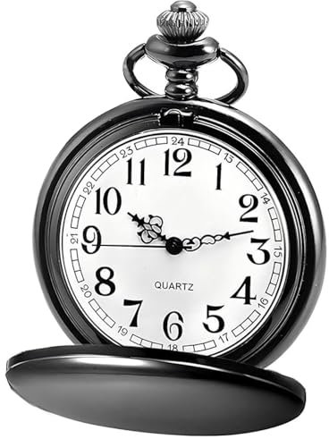 Schwarz polnischen Taschenuhr Vintage glatten Quarz-Taschenuhr Classic Taschenuhr mit kurze Kette für Herren