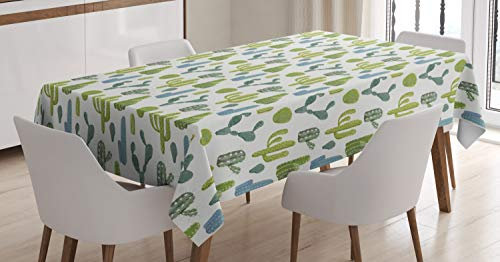 ABAKUHAUS Kaktus Tischdecke, Hand Drawn Cacti Motiv, Inn und Outdoor Bereich geeignet Waschbar Druck Klare Farben Kein Verblassen, 140 x 240 cm, Grün Teal