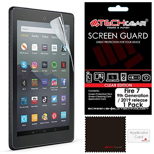 TECHGEAR Screen Protector for Previous Amazon Fire 7 & Fire Kids Edition 7 (9th Gen / 2019 Release) - Clear Lcd Screen Protectors for Fire 7 2019 - With Cleaning Cloth + Application Card