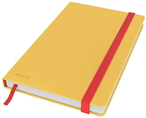 Leitz liniertes Hardcover Notizbuch A5, 80 Blatt, 160 Seiten, 100 g/m² Papier FSC-zertifiziert, Soft Touch, Handlich, ideal für Büro, Studium, als Journal Buch, Gelb, Cosy-Serie, 44810019