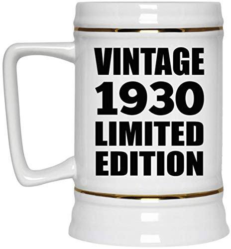 Designsify Gifts, 95th Birthday Vintage 1930 Limited Edition, 22oz Beer Stein Ceramic Tankard Mug with Handle for Freezer - for Anniversary Christmas Mothers Day Fathers Day Party, to Men Women Him