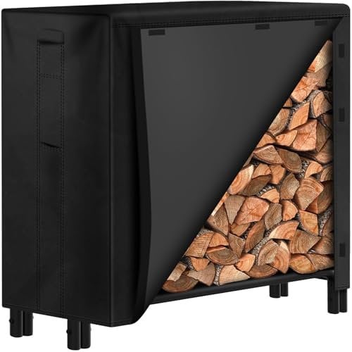 Amagabeli 122cmx35.6cmx122cm Range Bûches Extérieur Abri Bois de Chauffage avec Couverture Grande Capacité Porte-bûches de Cheminée avec étanche 600D Oxford Couvercle de Support Bûches