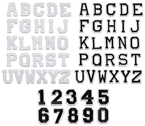 62 Stück Aufnäher Patches Groß-Buchstaben+Zahlen Applikationen zum Aufnähen Nähen Set für Kinder,Schwarz Weiß Alphabet A-Z Auf-Bügelflicken Bügelbilder Aufbügler Aufbügeln für Schuhe Hut Tasche Jeans