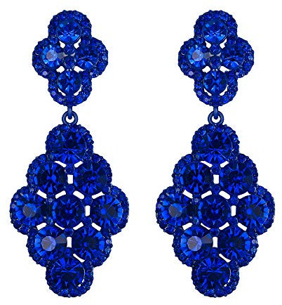 EVER FAITH Damen Ohrringe Hochzeit Braut Rhombus Strass Kristall Hohl Kronleuchter Ohrhänger Saphirblau