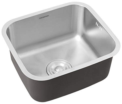 Warmiehomy 304 Stainless Steel Square Kitchen Sinks 0.7mm Single Bowl Sink with Strainer Plugs Fixing Clips Seals Small Sink (Size: 410mm x 360mm x 205mm)