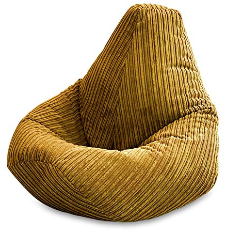 Beautiful Beanbags - Jumbo Cord Beanbag Chair, Large Plush Jumbo Cord High Back Lounger, Recliner (Mustard)
