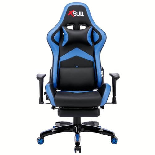 Piushopping X-Bull Sedia Gaming XL con Poggiapiedi Ergonomica da Ufficio Computer Reclinabile con Supporto Lombare Poltrona (Blu e Nera)