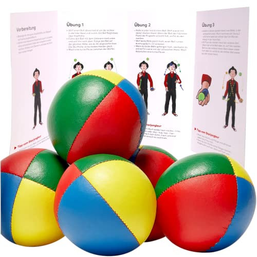 Jonglierbälle 5er Set vierfarbig. Profi-Jonglierbälle für Fortgeschrittene. Liegen gut in den Händen Dank Füllung mit Hirse. Mit Jonglieranleitung.