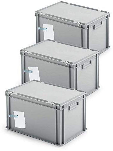 BRB 3x Ordner-Archivboxen, für je 7 Ordner (A4, breiter Rücken), inkl. Edelstahl-Zettelklemmer, staubsicher, grau