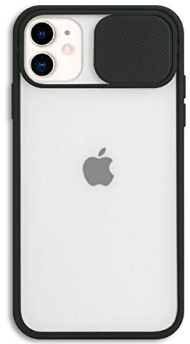 Mixroom - Cover Custodia per Apple iPhone 11 Protezione fotocamera con finestrino scorrevole In Silicone TPU Semi trasparente NERO
