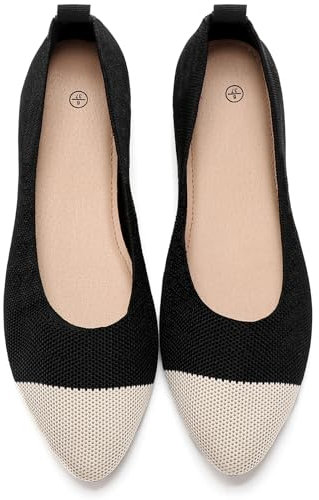 Women's Flats Shoes Pointed Toe Flats Comfortable Slip on Shoes Flat Dress Shoes Black Ballet Flats for Women, Beige Black, 4 UK