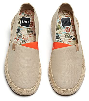 UIN Marbella Khaki Damen Espadrilles Wanderschuhe Bemalte Slip On Schuhe Gemütlich Reise Schuhe Leicht Loafer Schuhe Canvas(36.5)