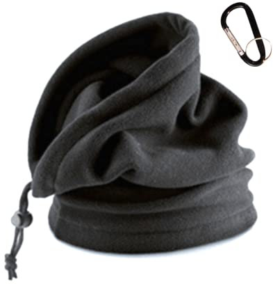 Legby Cache-cou pour femme – Cache-cou pour homme – Couvre-cou en polaire – Cagoule – Mousqueton résistant en cadeau, Noir , taille unique