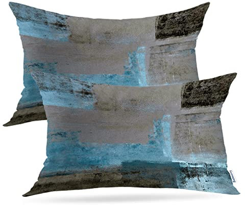Batmerry Teal Brown Abstract Art Pillow Covers 12x20 Inch Set of 2, Blue Painting Black and Gray Abstract Contemporary Gallery Cushion Throw Pillow Covers Outdoor Sofa Couch Pillowcase