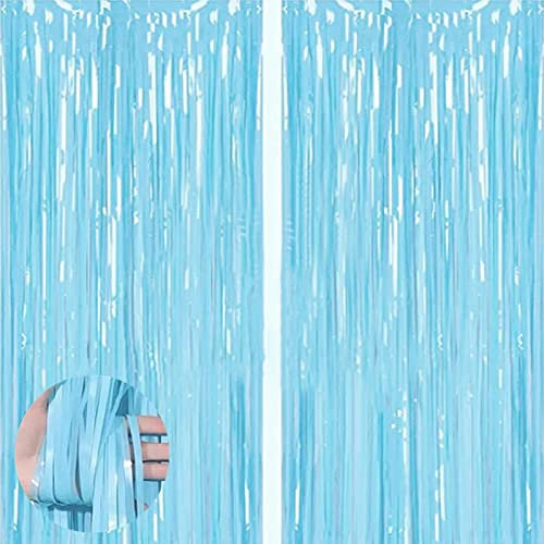 2pcs 3.2ft x 6.5ft Macaron Blue Foil Curtain Decoration Tinsel Foil Fringe Curtains Streamer Backdrop for Birthday Graduation Wedding Engagement Bridal Shower Christmas,Engagement Prom Decoration