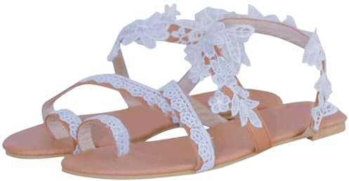 Dasongff Bohème Florale Nu Pieds Pour Femme de Mariee Dentelle Été Tongs Mode Femme Semelle Confortable Sandales Gladiateur Plates Nu Pieds Slip-on Flip Flops Casual Sandales de Plage