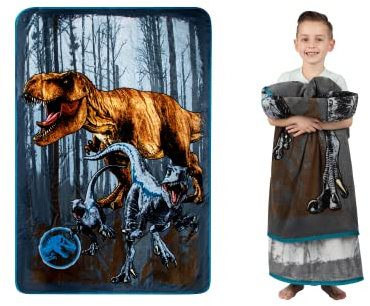 Franco Jurassic World Dominion Blue Velociraptor und Rexy T-Rex superweiche Plüsch-Micro-Raschel-Decke, 157 x 228 cm, Bettwäsche für Kinder