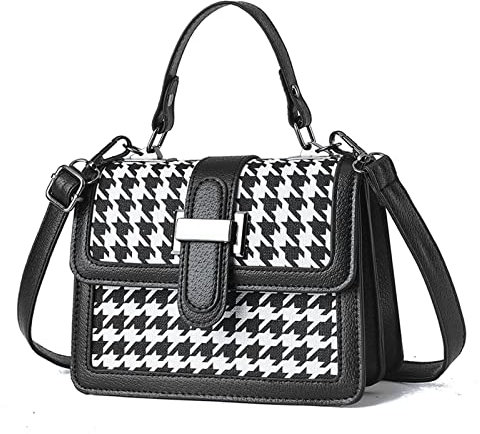 FANDARE Mode Damen Handtasche Schultertasche PU-Leder Tragetasche Schachbrett Umhängetasche Wasserdicht Henkeltaschen Tote Beutel für Arbeit Schule Shopper Reise Hahnentritt