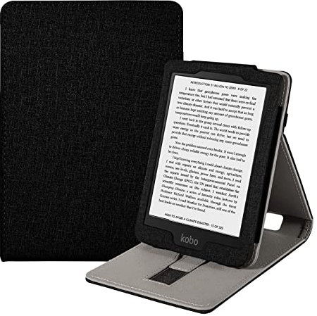 Vakarey Cover per Kobo Clara Colour/Clara BW/Clara 2E,Sleep Cover per Tolino Shine Color/Shine 4/Shine 5 Custodia 2024 con Cinturino Polso,Nero