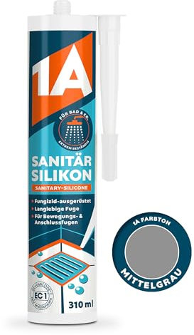 1A Sanitär Silikon für Bewegungs-, Dehnungs- und Anschlussfugen, mittelgrau, 310 ml