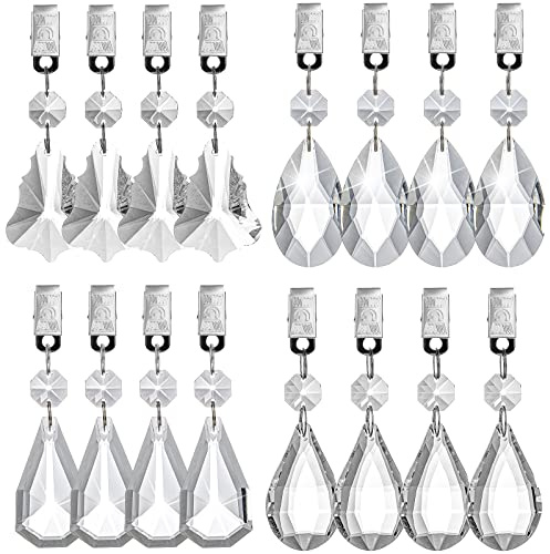 Pumtus 16 Pack Tablecloth Weights, Crystal Table Cover Pendant with Metal Clip Clamps, Glass Heavy Teardrop Prisms Table Cloth Hangers for Decoration, Outdoor Picnic, Family Dinner Party