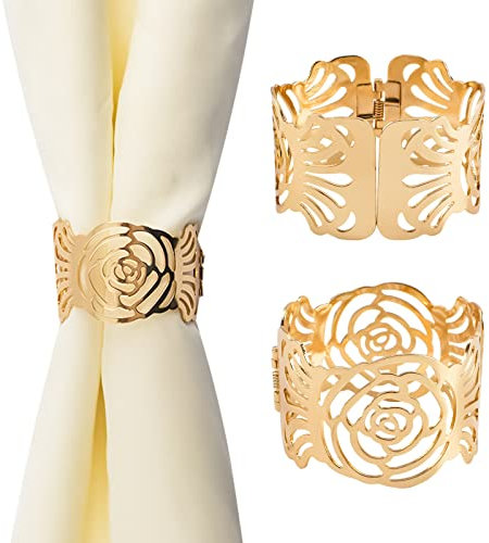 UFURMATE Vorhang-Raffhalter, Zinklegierung, kreative Vorhanghalter mit rundem Ende, dekorative hohle Rose, Vorhang-Raffhalter, Federdrapierhalter für Zuhause, goldfarben, 2 Stück