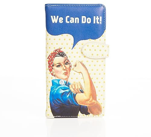 Shag Wear Damen Portemonnaie Mädchen Geldbörse Groß Langformat PU Leder - Viele Fächer/Kartenfächer mit Münzfach mit RFID-Schutz und stilvollen Designs - 'We Can Do It' (Weiss)