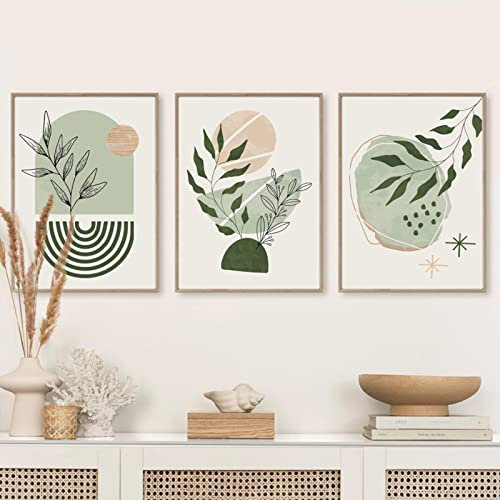 Dittelle Boho Sauge Plantes Vertes Affiche Impression Chambre Décor Abstrait Géométrique Mur Art Toile Peinture Mur Photos pour La Décoration Intérieure 30x40cm-3 Pièces Sans Cadre