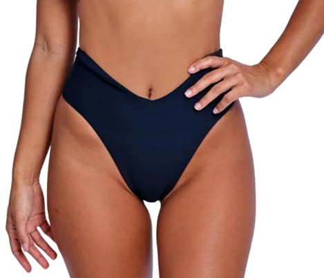 geluboao Black High Cut Bikini Bottom for Women Sexy V Cut High Waited High Leg Thong Bathing Suit Bottom S