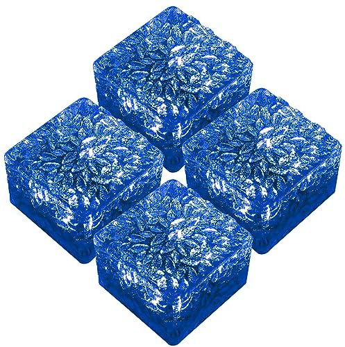 DINOWIN Solar Bodenleuchten Aussen Wasserdicht Solar Pflastersteine Außenleuchte Solar Gartenleuchten ür Rasen Gehweg Patio Terrassen Garden (4 Stück, Blau)