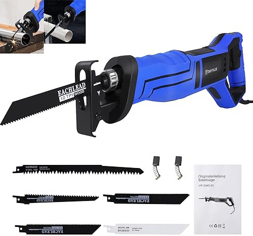 Reciprocating Saw 0-2800RPM Variable Speed Recip Saw with 5 PCS Saw Blades Electric Sabre Saw for Cutting Wood Plastic and Metal 800W 240V Professional Tools - Black, Blue