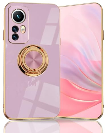 BORYA Cover per Xiaomi 12 Lite 5G, Morbida Silicone TPU Bumper Ultra Sottile Antiurto Antigraffio Custodia, Placcatura Phnom Penh Anello Supporto Case, Porpora
