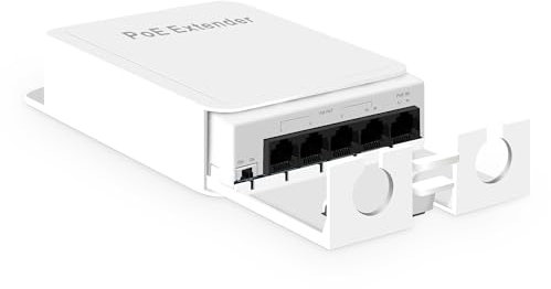 MokerLink Outdoor 5 Port PoE Switch/Extender, IEEE 802.3 af/at/bt PoE Repeater 90W, 10/100Mbps, 1 PoE in 4 PoE Out, Wall Mount Waterproof POE Passthrough Switch