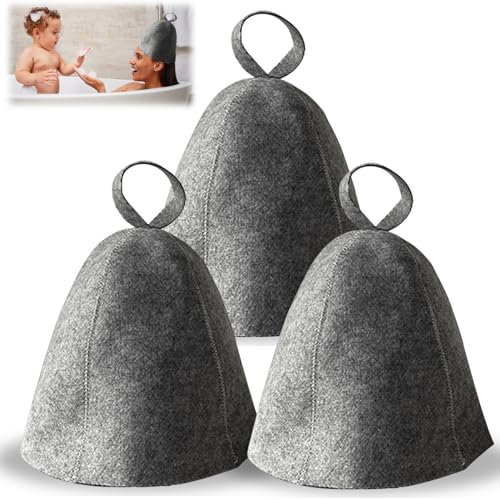 Molbory 3 Stück Filz Saunahut Hut,Saunamütze Filzkappe, Filzhut Sauna Set, Saunakappe Duschkappe Badekappe Duschhaube für Damen und Herren, Sauna Zubehör (Grau)