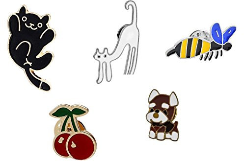 Katzen Anstecker Biene Brosche Hund Anstecknadel Kirschen Anstecker Pins Metall 5 Stück Set